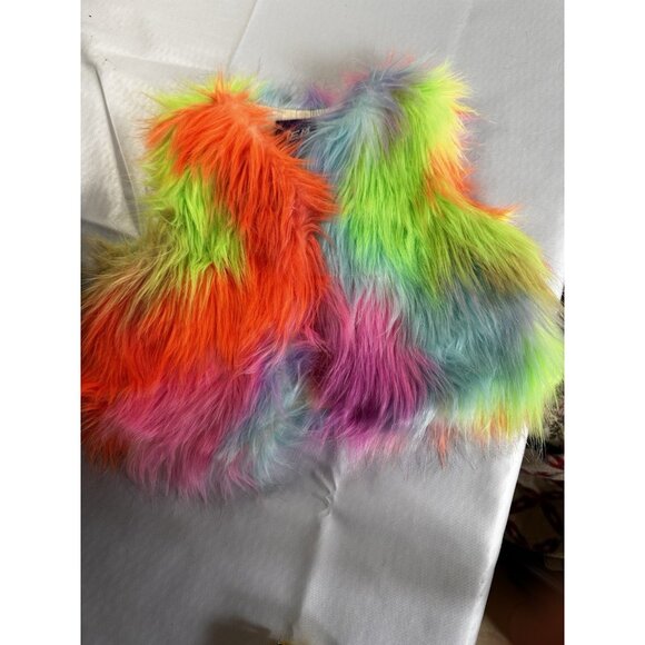 JEM and The Holograms Fluffy Furry Rainbow Youth Vest Size Small 6-6X Costume - Picture 12 of 13